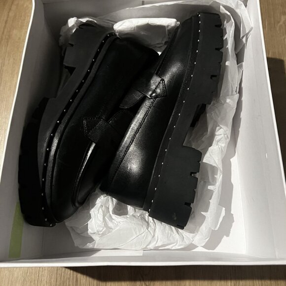 NWT Schutz Black Leather Christie Studded Loafers Size 5B chunky sole NEW - Picture 3 of 10
